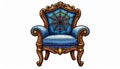 Intricate Blue and Gold Throne Chair with a Spiderweb Design on White Background Royalty Free Stock Photo