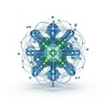 Intricate blue and green geometric digital network structure isolated on white background Royalty Free Stock Photo
