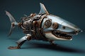 Intricate Blue mechanical shark gears. Generate Ai