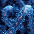 Intricate blue microscopic organic structure with glowing particles, symbolizing advanced biology. Royalty Free Stock Photo