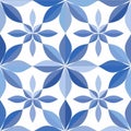Blue and White Floral Pattern with Geometric Design Royalty Free Stock Photo