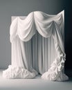 intricate border of tufted voile fluttering in the breeze. Podium, empty showcase for packaging product presentation, AI