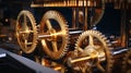 Intricate Brass Gears Interlocking in a Complex Mechanical System Close-Up Royalty Free Stock Photo