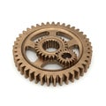 Intricate bronze-colored metal gear assembly with interlocking components Royalty Free Stock Photo
