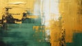 Abstract Yellow and Dark Green Art: Closeup Canvas Texture with Acrylic Brushstroke Effects
