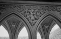 Intricate carvings, architectural details, Mont-Saint-Michel cloister covered gallery Royalty Free Stock Photo