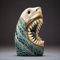 Intricate Ceramic Shark Sculpture With Anamorphic Art And Bamileke Influences