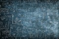Intricate chalkboard texture displaying complex equations, formulas, and doodles Royalty Free Stock Photo