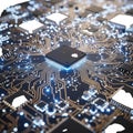 Intricate circuit board with central microchip Royalty Free Stock Photo