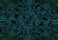 Intricate circuit board design with a symmetrical pattern in shades Royalty Free Stock Photo