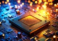 Intricate Circuit Board with Glowing Central Processing Unit A HighTech Visual Feast Capturing Advanced Computing Power Royalty Free Stock Photo