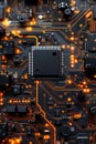 Intricate Circuit Board With Glowing Red Connectors and Electronic Components Royalty Free Stock Photo