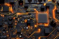 Intricate Circuit Board With Glowing Red Connectors and Electronic Components Royalty Free Stock Photo