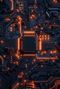 Intricate Circuit Board With Glowing Red Connectors and Electronic Components Royalty Free Stock Photo