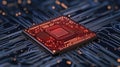 Intricate Circuit Board with Glowing Red Processor Royalty Free Stock Photo