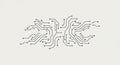 Intricate circuit pattern featuring symmetrical, branching lines emanating from a