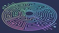 Intricate Circular Maze with Glowing Paths Vector Art, vector design Generative AI Royalty Free Stock Photo