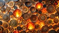 Intricate circular wall decor an array of ornate, textured designs in warm hues. Generative AI Royalty Free Stock Photo