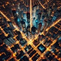 City grid lights up with evening illumination Royalty Free Stock Photo