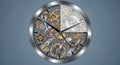 Intricate clock design featuring visible internal gears and mechanisms. The clock fac Royalty Free Stock Photo