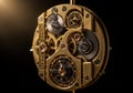Intricate clock mechanism showcasing an array of interconnected gears and cogs made of brass and Royalty Free Stock Photo