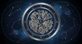 Intricate clockwork design with visible metallic gears and Roman numerals