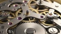 Intricate clockwork mechanism featuring interlocking gears and wheels Royalty Free Stock Photo