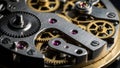 Intricate clockwork mechanism featuring interlocking gears and wheels Royalty Free Stock Photo