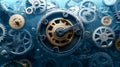 Intricate Clockwork Mechanism, Gears and Cogwheels Interlocking, Time and Engineering Concept