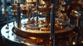 Intricate clockwork mechanism with golden gears