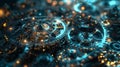 An intricate clockwork mechanism made of tiny gears and cogs representing the precise organization of zettabytes