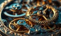 Intricate clockwork mechanism showcasing precision engineering with golden gears and cogs in close-up Royalty Free Stock Photo