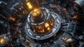 An intricate clockwork mechanism with visible gears and glowing