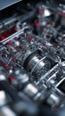 Intricate Close-Up of a Chrome Engine Component with Reflections Highlighting Mechanical Precision and Complex Design Elements Royalty Free Stock Photo