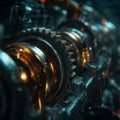Intricate Close-up of Mechanical Gears Highlighting Precision Engineering with Shiny Bronze and Silver Components Royalty Free Stock Photo