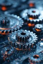 Intricate Close-Up of Shiny Metallic Gears Interconnected with a Glowing Background Highlighting Engineering and Mechanical Design Royalty Free Stock Photo