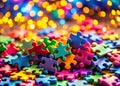 Intricate CloseUp of a Vibrant Jigsaw Puzzle A Colorful Exploration of Pattern and Detail