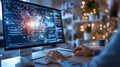 Intricate coding session in a warm workspace Royalty Free Stock Photo