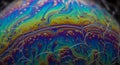 Intricate Colorful Soap Bubble Surface with Swirling Iridescent Patterns Creates a Mesmerizing Abstract Display of Light and Royalty Free Stock Photo