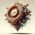 Intricate complex fractal clock timepiece floating illustration Royalty Free Stock Photo