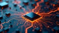 Intricate computer microchip circuitry illuminated Royalty Free Stock Photo