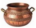 Intricate Copper Container with Hammered Texture and Brass Handles Isolated on White Royalty Free Stock Photo