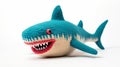 Intricate Crocheted Shark Toy With Opening Mouth And Playful Cartoonish Illustrations