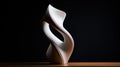 Intricate Curves and Texture: Abstract Ceramic Sculpture on Dark Wood Pedestal