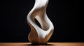 Intricate Curves and Texture: Abstract Ceramic Sculpture on Dark Wood Pedestal