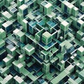 Abstract geometric 3d pattern with green cubes and structures Royalty Free Stock Photo