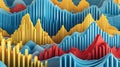 Abstract 3d rendering of dynamic data visualization with colorful bars and waves information flow Royalty Free Stock Photo