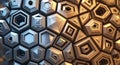 Intricate 3D geometric pattern with hexagonal and pentagonal shapes in a seamless Royalty Free Stock Photo