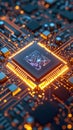 Intricate 3D microprocessor with AI circuit lines, cutting edge technology vision
