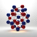 Three dimensional molecular structure with red and blue spheres connected by lines isolated on white background Royalty Free Stock Photo